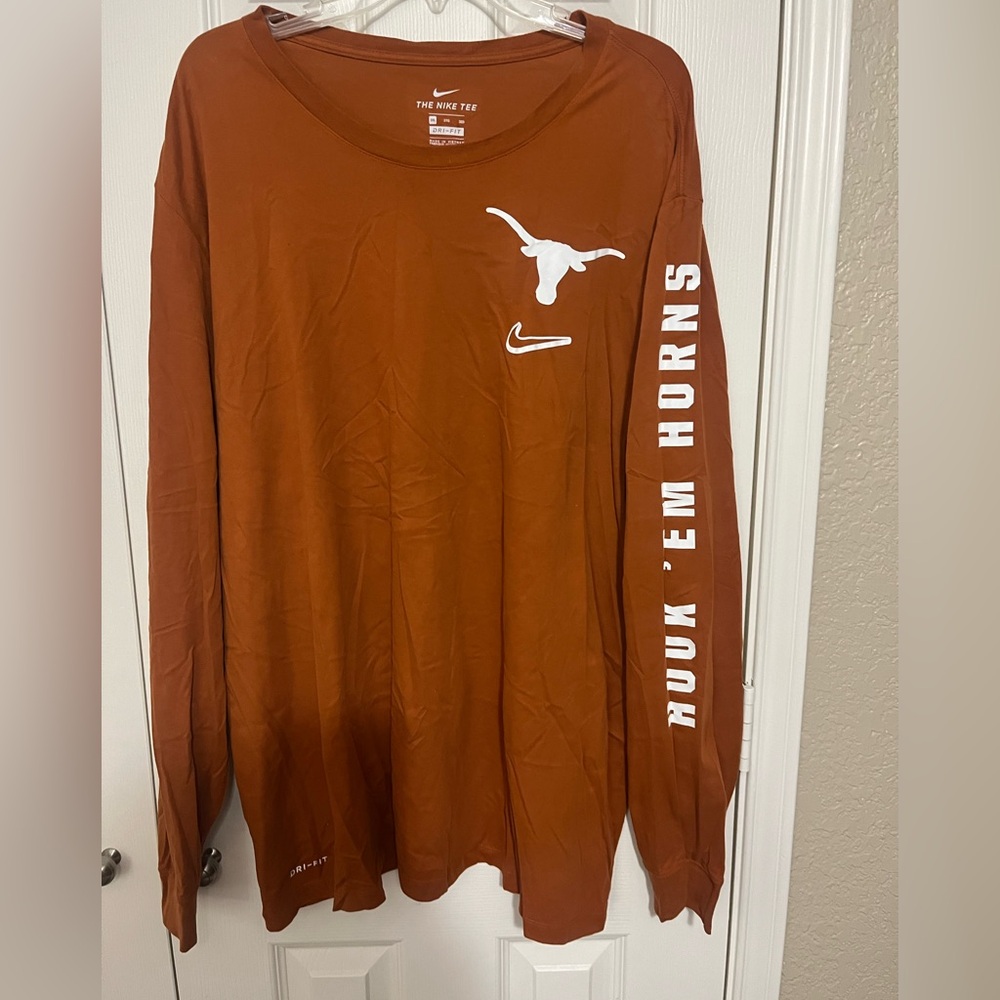 Nike Burnt Orange Long Sleeve Shirt with White Graphics